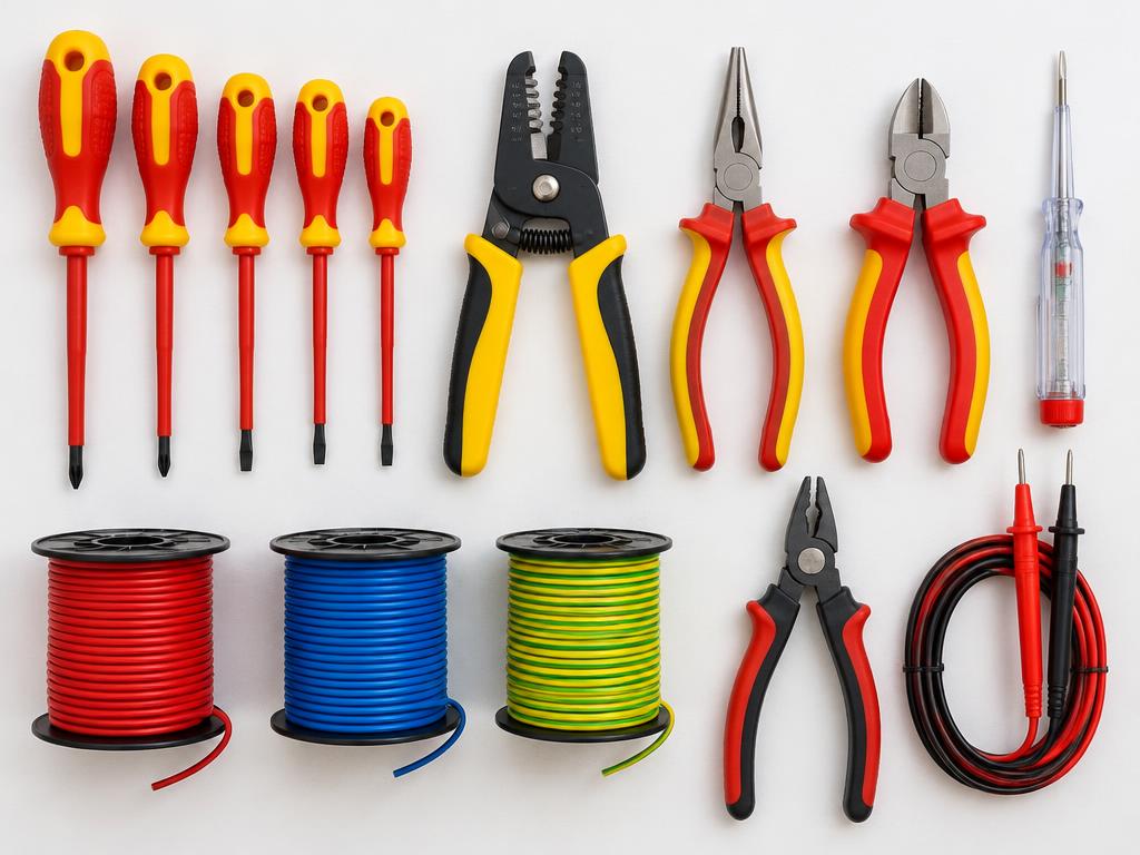 Ferramentas de eletricista sobre bancada